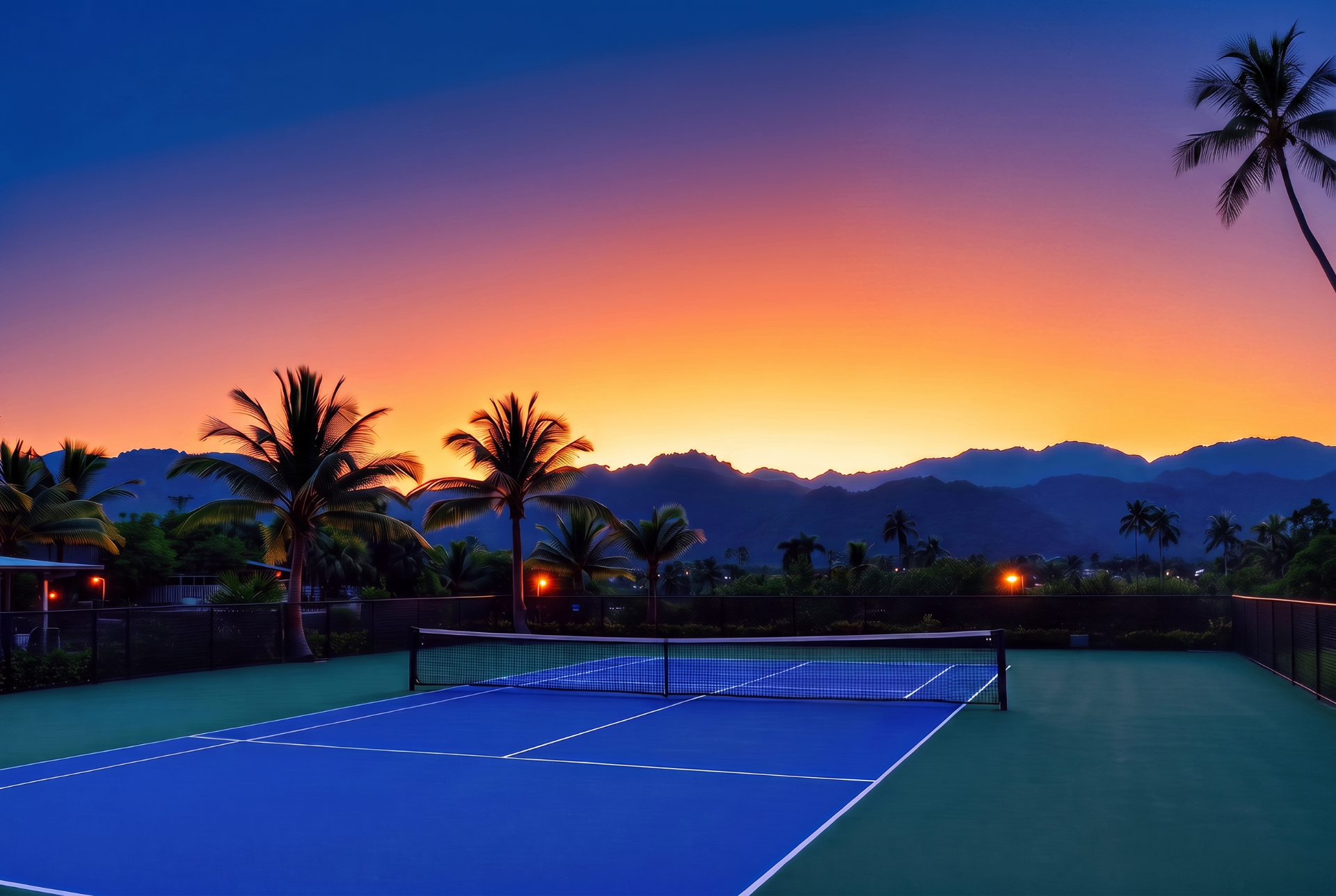 Tennis court at sunset in Central America